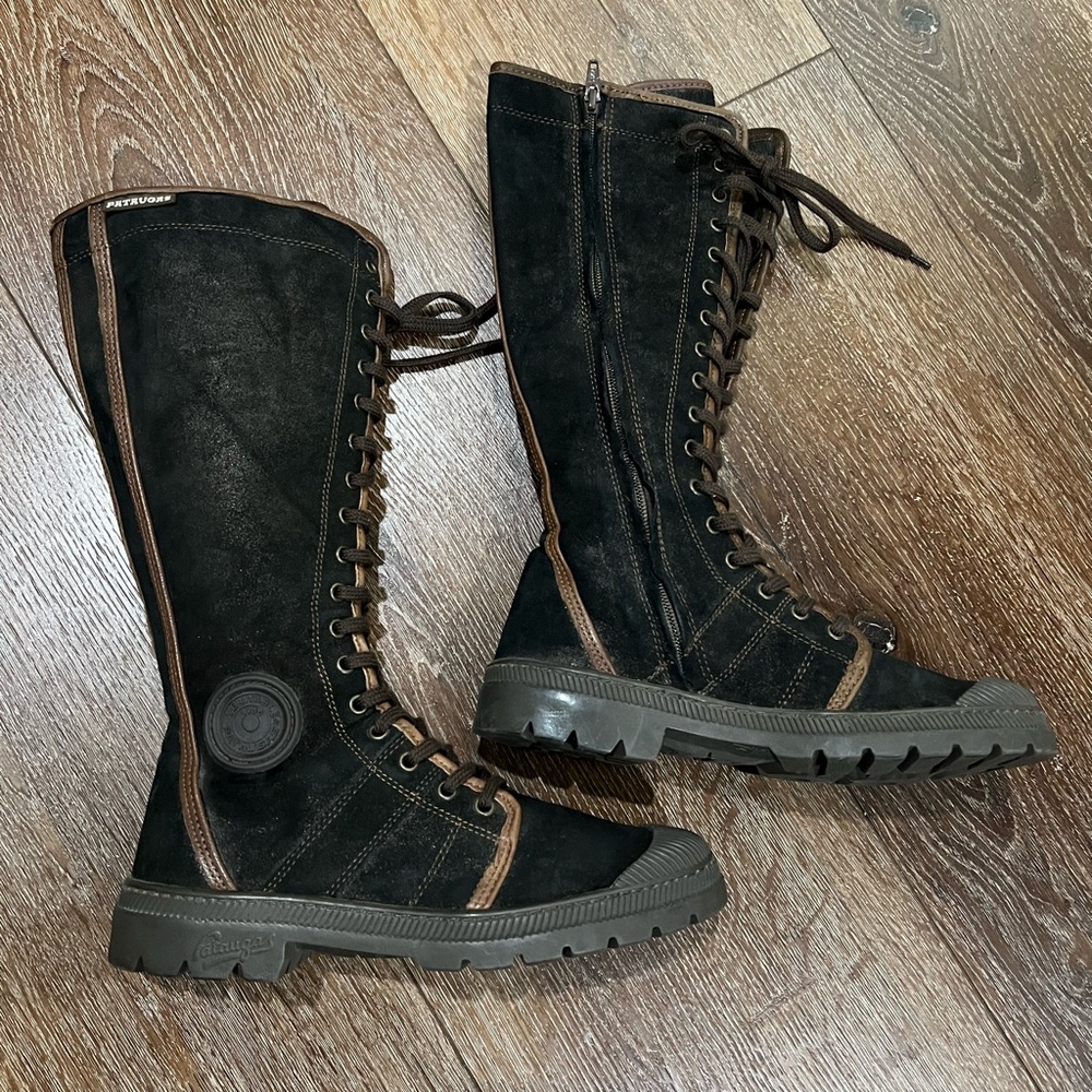 Pataugas Black and Brown Lace-Up Tall Boots size 7 - Picture 2 of 10
